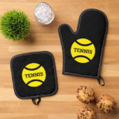 Gele tennisbal logo gepersonaliseerde keuken ovenwant & pannenlap set (Top down)