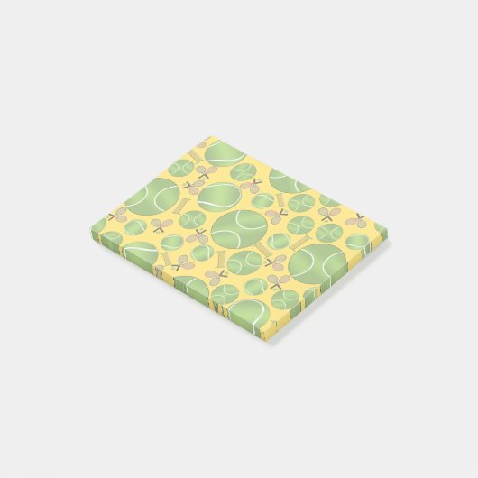 Gele tennisballen, rackets en netten post-it® notes (Schuin)