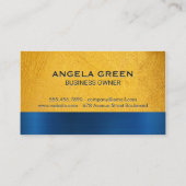 Gele textuur | Monogram blauw metallisch textiel Visitekaartje (Achterkant)