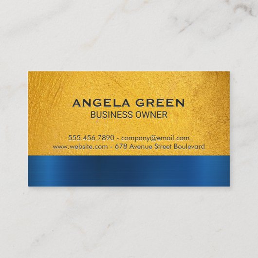 Gele textuur | Monogram blauw metallisch textiel Visitekaartje (Achterkant)