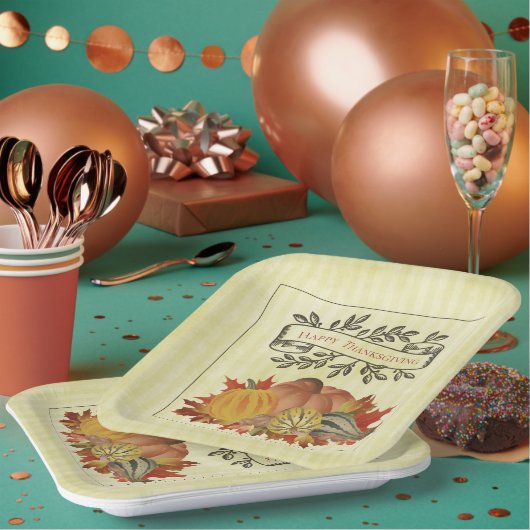 Gele Thanksgiving Pompoenen en Squash Papieren Bordje (Multi)