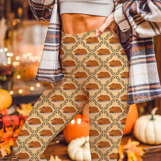 Gele Thanksgiving Turkije vakantiepatroon Leggings