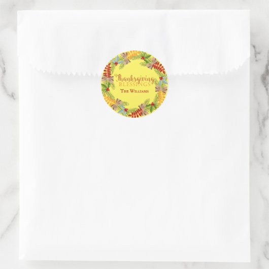 Gele Thanksgiving Wreath Ronde Sticker (Tas)