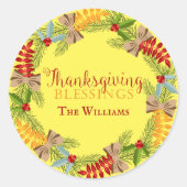 Gele Thanksgiving Wreath Ronde Sticker (Voorkant)