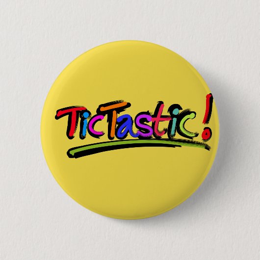 Gele TicTastic badge! Ronde Button 5,7 Cm (Voorkant)