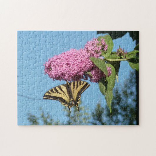 Gele Tijger Swallowtail op Roze Vlinder Struik Fl Legpuzzel (Horizontaal)