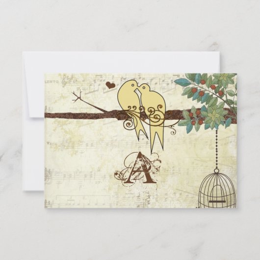 Gele Tortelduifjes die in een Boom RSVP zitten Kaart (Achterkant)