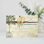 Gele Tortelduifjes die in een Boom RSVP zitten Kaart (Staand voorkant)