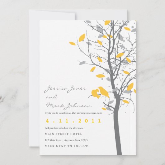 Gele Tortelduifjes in de boom met grijze bladeren Kaart (Voorkant)