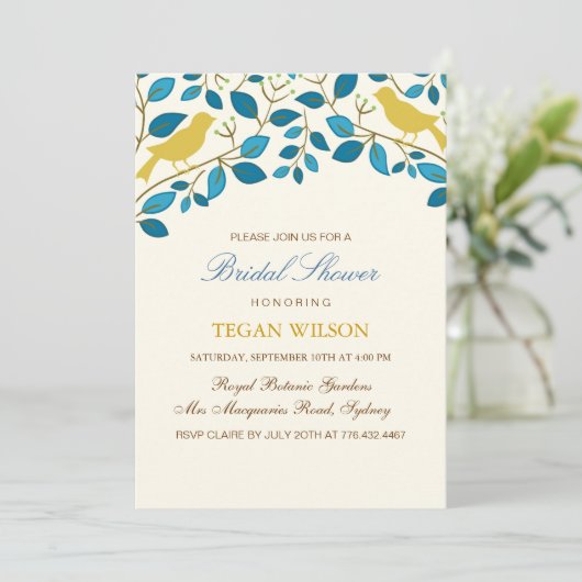 Gele Tortelduifjes Vrijgezellenfeest Uitnodigen Kaart (Staand voorkant)