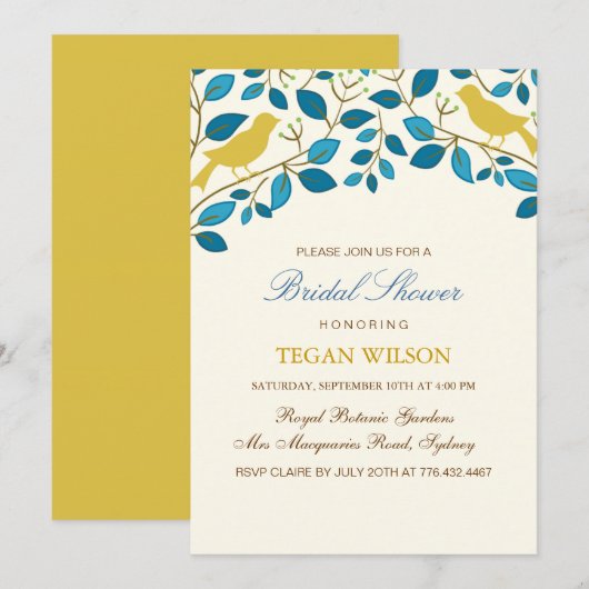 Gele Tortelduifjes Vrijgezellenfeest Uitnodigen Kaart (Voorkant / Achterkant)