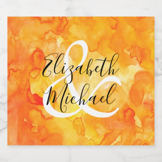 Gele tot Oranje Waterverf Mousserende Wijnfles Sparkling Wijnetiket (Enkel label)