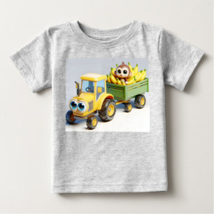 Gele tractor met aap en bananen
