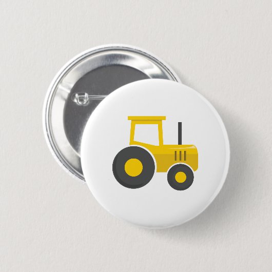Gele tractor ronde button 5,7 cm (Voorkant /achterkant)