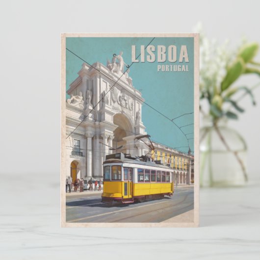 Gele Tram, Augusta Street Arch. Lissabon, Portugal Bedankkaart (Staand voorkant)