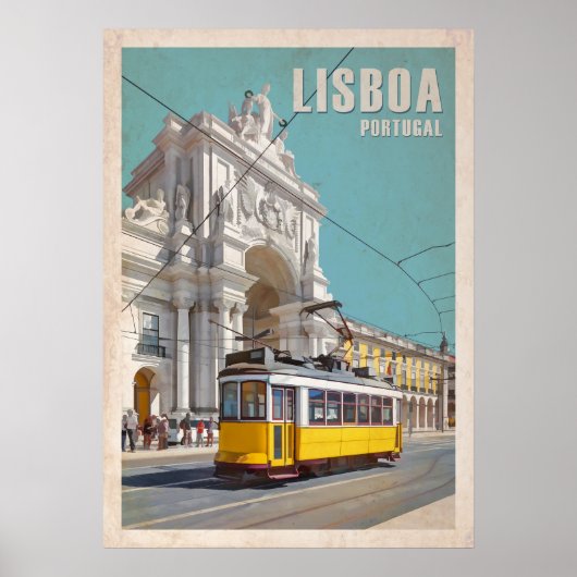 Gele Tram, Augusta Street Arch. Lissabon, Portugal Poster (Voorkant)