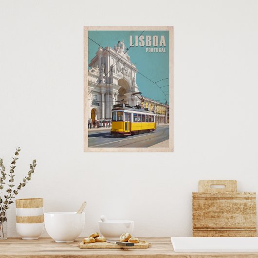 Gele Tram, Augusta Street Arch. Lissabon, Portugal Poster (Keuken)
