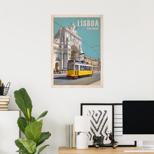 Gele Tram, Augusta Street Arch. Lissabon, Portugal Poster (Thuiskantoor)
