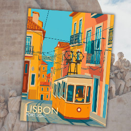 Gele Tram Lissabon Portugal Travel Art Europe Briefkaart