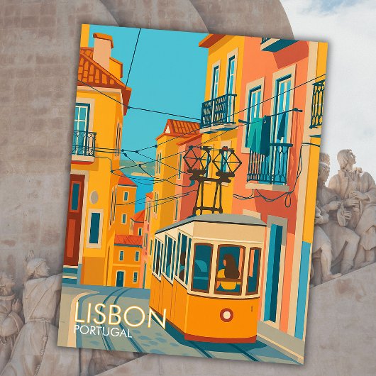 Gele Tram Lissabon Portugal Travel Art Europe Briefkaart