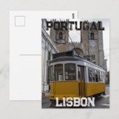 Gele tram op de kathedraal van Lissabon in Portuga Briefkaart (Voorkant / Achterkant)
