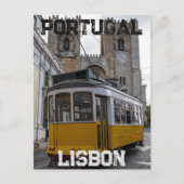 Gele tram op de kathedraal van Lissabon in Portuga Briefkaart (Voorkant)