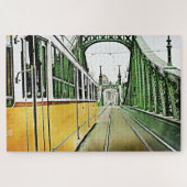 gele tram op de Liberty-brug - Boedapest Legpuzzel (Horizontaal)