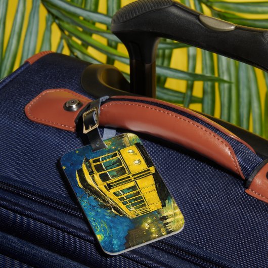 gele tram op een sterrennacht - Budapest Bagagelabel (Voorkant Insitu 1)