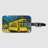 gele tram op een sterrennacht - Budapest Bagagelabel (Voorkant (horizontaal))
