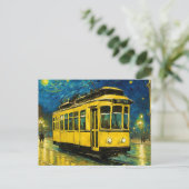 gele tram op een sterrennacht - Budapest Briefkaart (Staand voorkant)