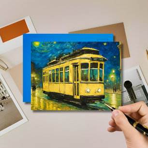 gele tram op een sterrennacht - Budapest Briefkaart