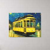 gele tram op een sterrennacht - Budapest Canvas Afdruk (Voorkant)