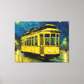 gele tram op een sterrennacht - Budapest Canvas Afdruk (Voorkant)
