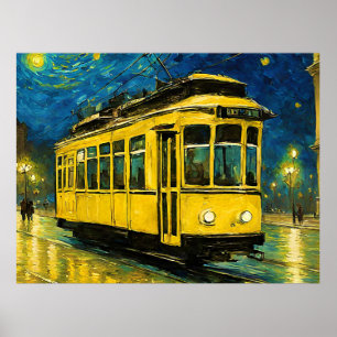 gele tram op een sterrennacht - Budapest Poster