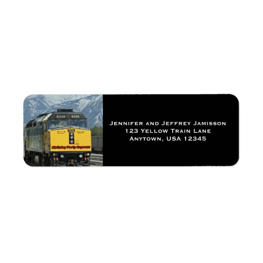 Gele Trein Verjaardag Retouradres Labels Zwart (Voorkant)