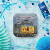 Gele Treinmotor, 75e Verjaardag, Naam Papieren Bordje (Feest)