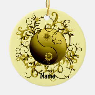Gele Tribale Yin Yang Keramisch Ornament