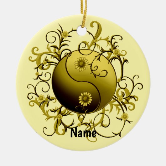 Gele Tribale Yin Yang Keramisch Ornament (Voorkant)