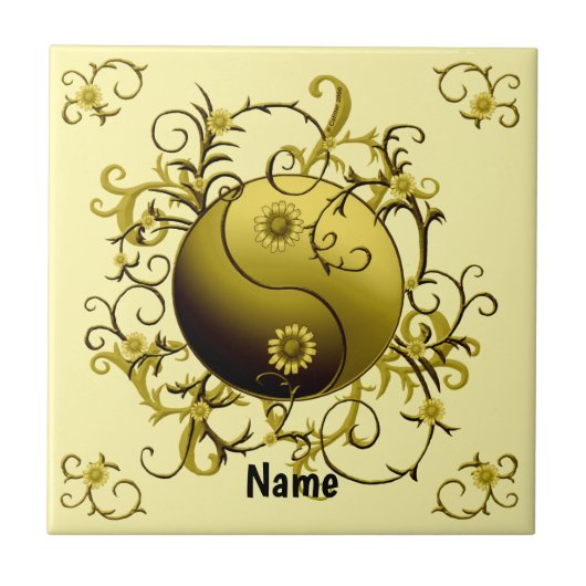 Gele Tribale Yin Yang Tegeltje (Voorkant)