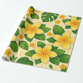 Gele tropische bloemen met weelderige groene blade cadeaupapier