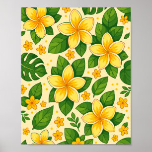 Gele tropische bloemen met weelderige groene blade poster