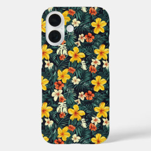 Gele tropische bloemen patroon iPhone 16 hoesje