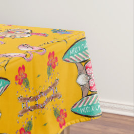 Gele tropische Hawaiiaanse kerstman Tafelkleed