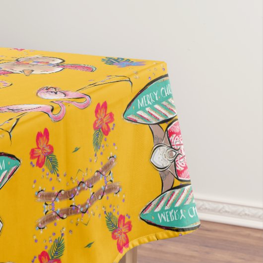 Gele tropische Hawaiiaanse kerstman Tafelkleed (Voorbeeld)