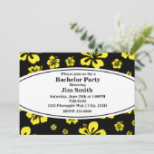 Gele Tropische Hibiscus Bloemen Zwart Uitnodiging (Staand voorkant)