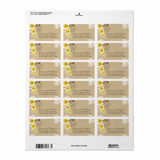 Gele Tropische Hibiscus Bruiloft Adresetiketten Etiket (Full Sheet)