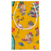 Gele Tropische Santa Gift Bag Klein Cadeauzakje (Achterkant)