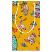 Gele Tropische Santa Gift Bag Klein Cadeauzakje (Voorkant)