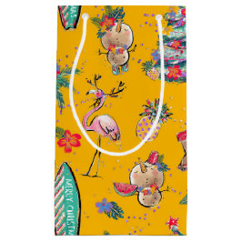 Gele Tropische Santa Gift Bag Klein Cadeauzakje