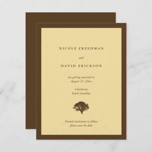 Gele trouwaankondigingseik sla de datum op kaart (Voorkant / Achterkant)